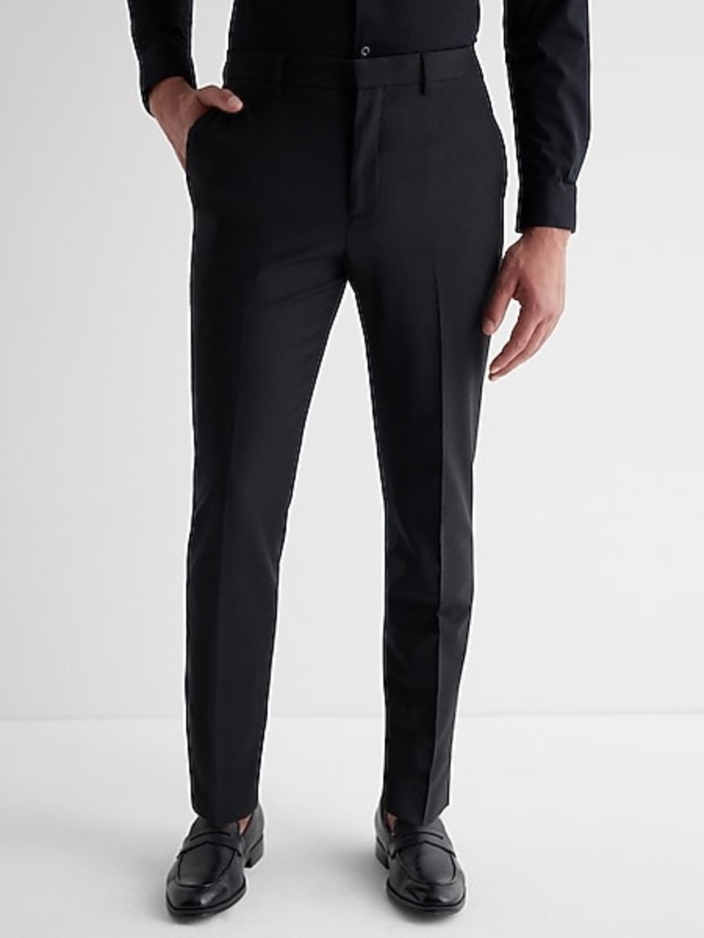 Express Extra Slim Black Wool-Blend Washable Modern Tech Suit Pant 32X32
